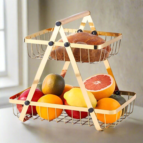 2 Tier Countertop Fruit Basket Gold