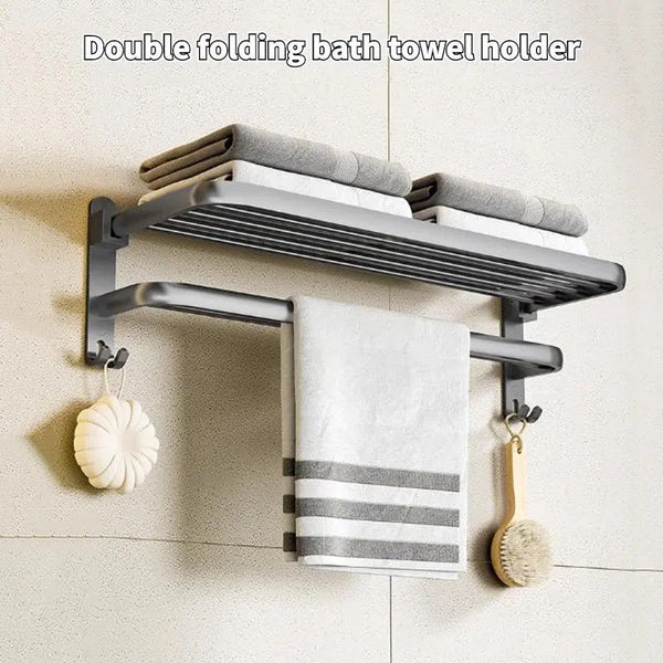 Double layers folding bath towel holder