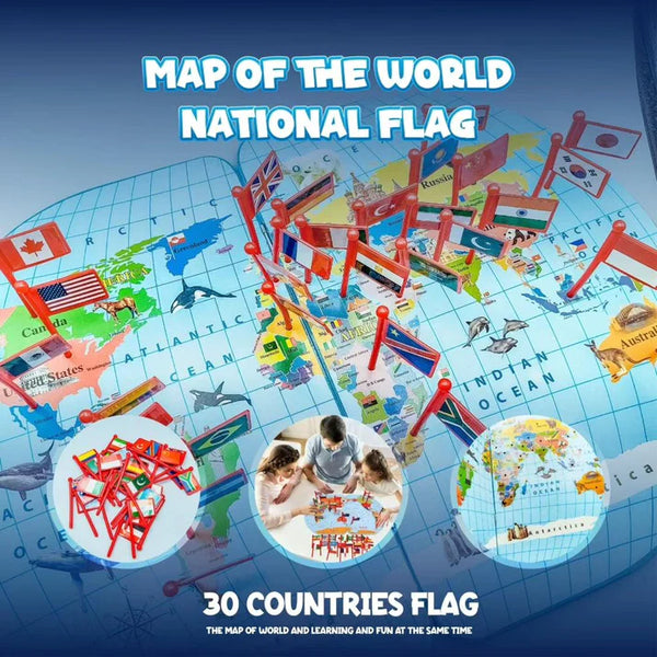 World Map With 30 National Flags
