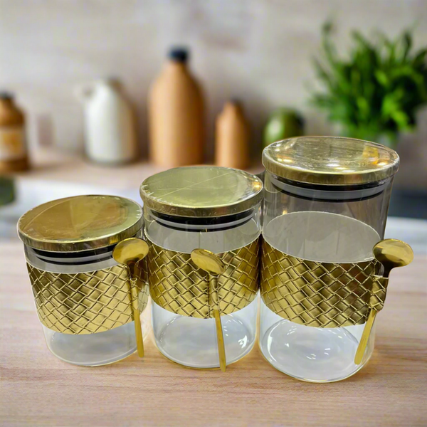 New Luxury Airtight Golden Jar With Spoon