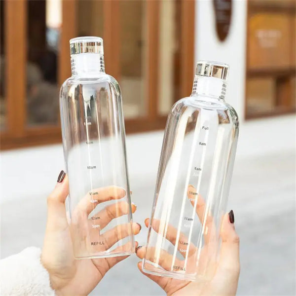 Time Scale Glass Water Bottle