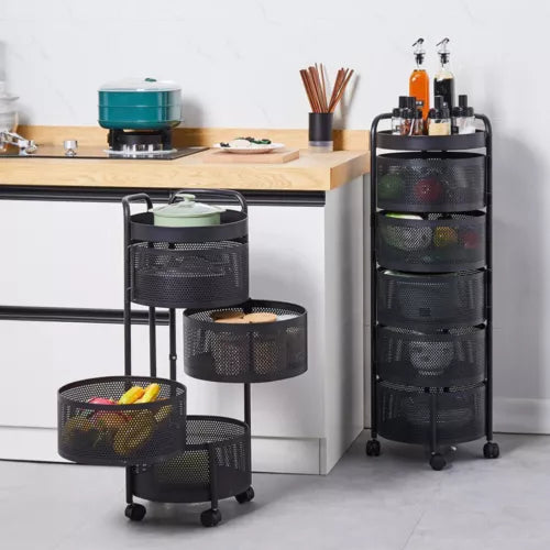 Rotating Storage Organizer Rack on Wheels (With Handle)